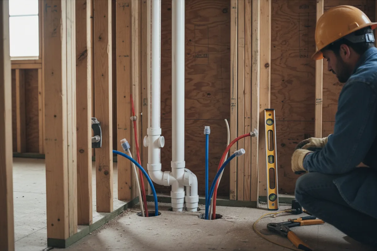 Drain and supply rough-in during Sump Pump Repair in Cable